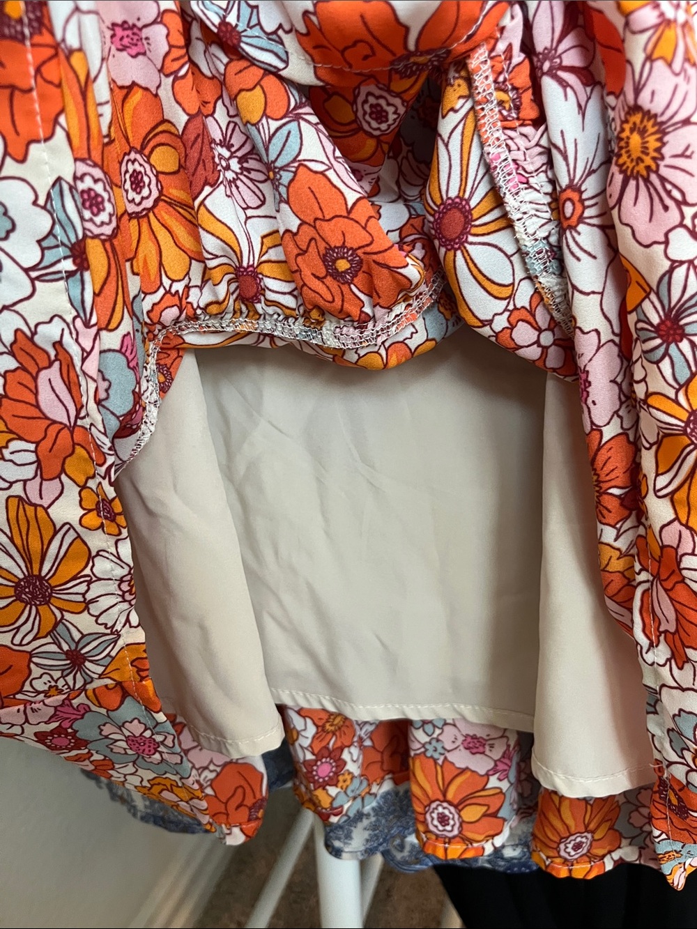 Orange Floral Tiered Mini Dress with Flutter Sleeves - Picture 7 of 7